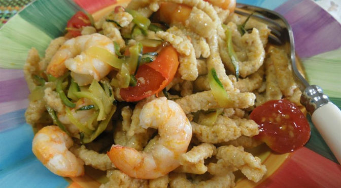 Passatelli freddi zucchine e gamberoni