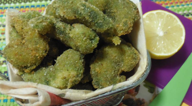 Gamberoni fritti panati agli spinaci