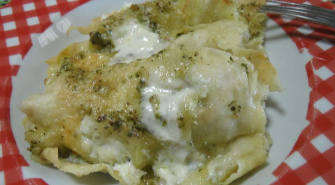 Lasagna pesto e noci con pane carasau