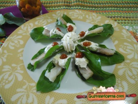 Foglie di erba ostrica con crema di ombrina